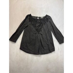 BKE Black Embellished Lace Long‎ Sleeve Tunic Top Size Medium